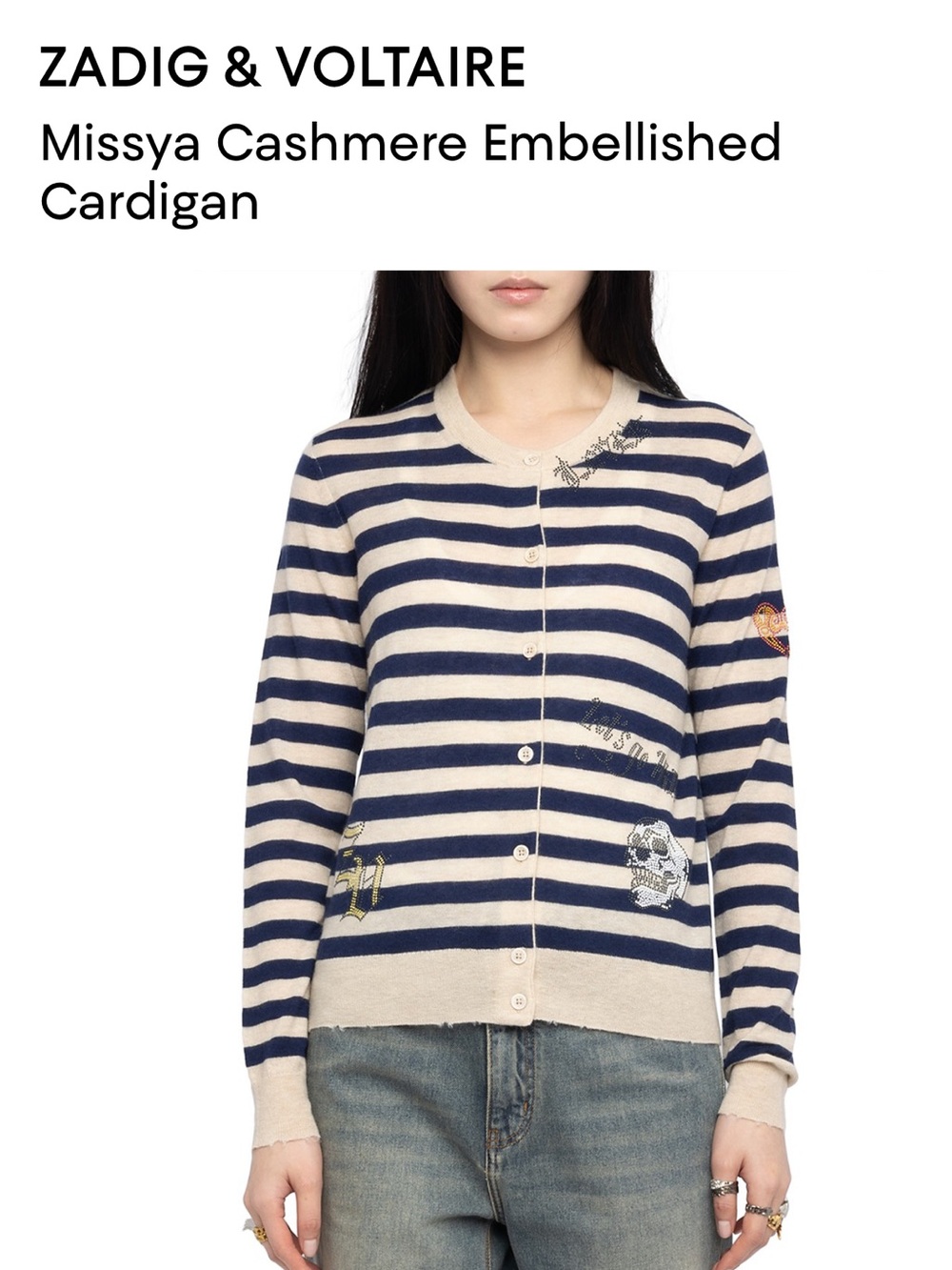 NWT Zadig & Voltaire Missya Cashmere striped Cardigan Size Small
